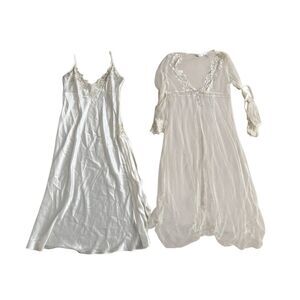 🟠🟠Vintage Delicates Two Piece Lace Cover Up & Slip Off White Dress Medium